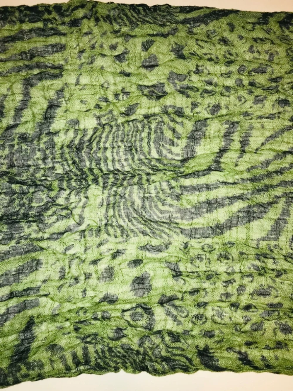 Y2K Black Green Tiger Animal Print Lightweight Fringe Scarf Indie Sleaze 2010s